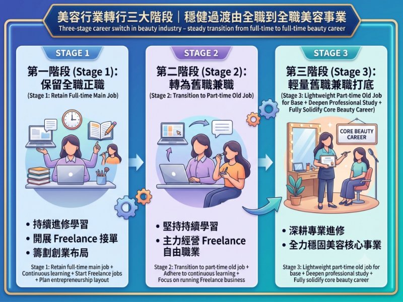修畢美容課程即轉行？拆解穩健轉型之路｜跨行業學員心得｜三大階段