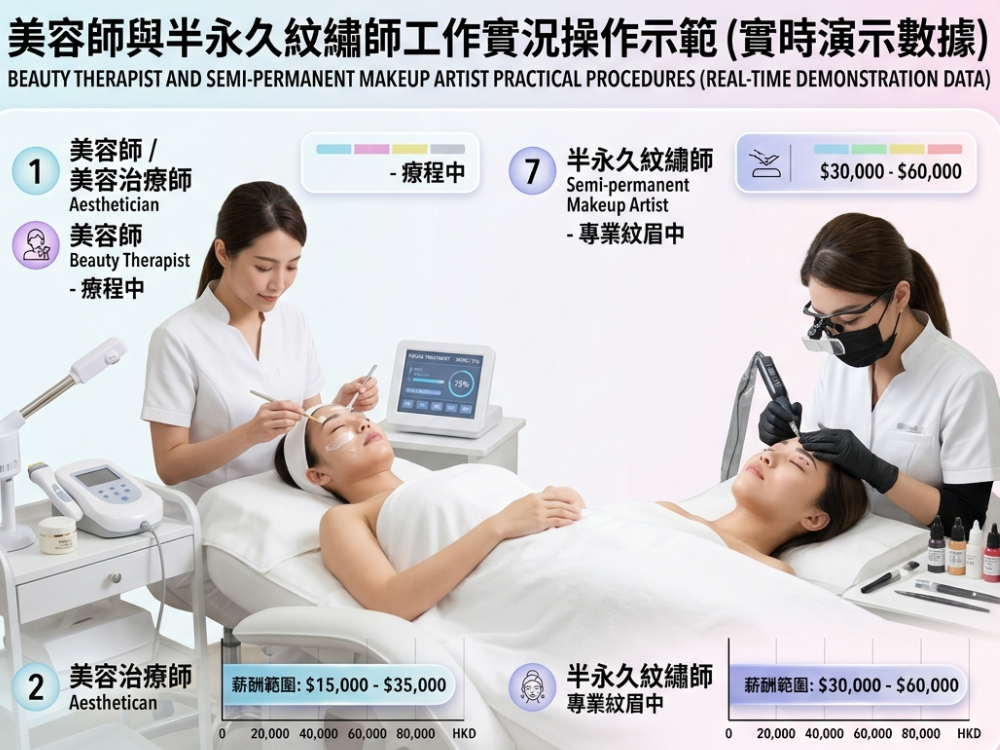 Hong Kong Beauty Industry 15 Role Career Path Overview - beautician and semi-permanent makeup artist at work demonstration