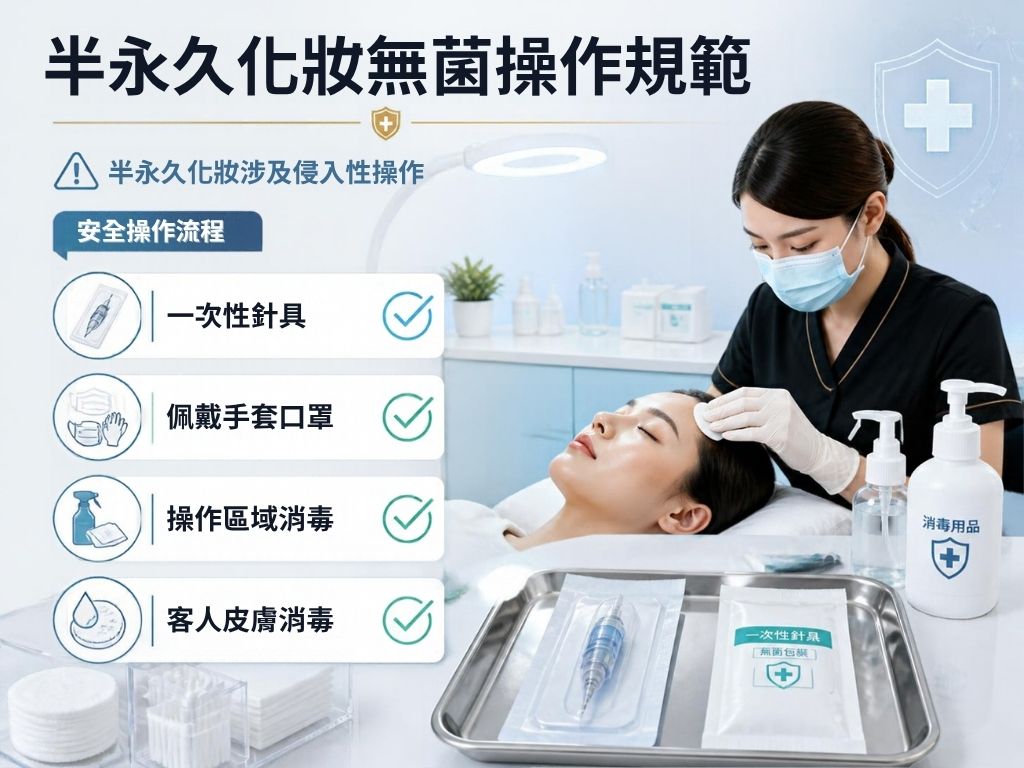 半永久化妝安全操作 無菌規範 一次性針具 手套口罩 專業紋繡