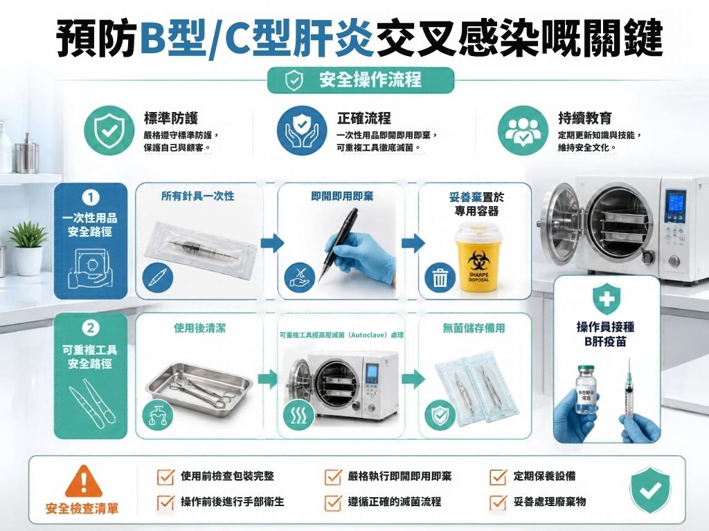 半永久化妝肝炎預防 一次性針具 高壓滅菌 無菌操作 MRSA預防